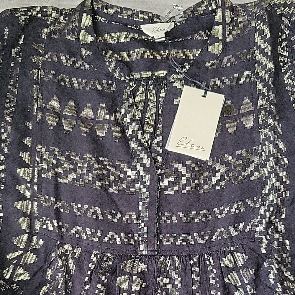 Elan Black and Gold Geometric Blouse - Picture 3 of 3